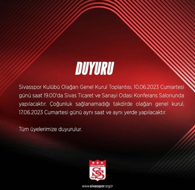 Resmî açıklama geldi! Tarih belli oldu! Sivasspor genel kurula gidiyor - Resim : 1