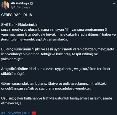Survivor finaline çakarlı araçla gitmişlerdi! Bakan Yerlikaya "Gereği yapıldı" diyerek paylaştı - Resim : 1