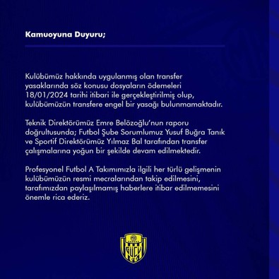 Ankaragücü'den "transfer yasağı" açıklaması! - Resim : 2