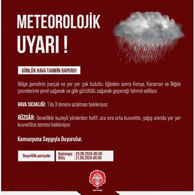 Konya, Karaman ve Niğde için son dakika uyarısı geldi! Sağanak yağış yola çıktı - Resim : 1