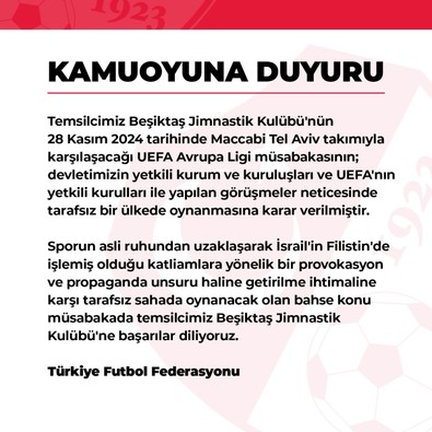 Tarafsız sahada oynanacağı açıklanmıştı! TFF’den Beşiktaş- Maccabi Tel Aviv maçı için açıklama! - Resim : 2
