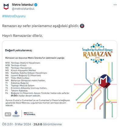 İstanbullular dikkat! Metro seferlerine 'Ramazan' düzenlemesi! Saatler değişti! - Resim : 1