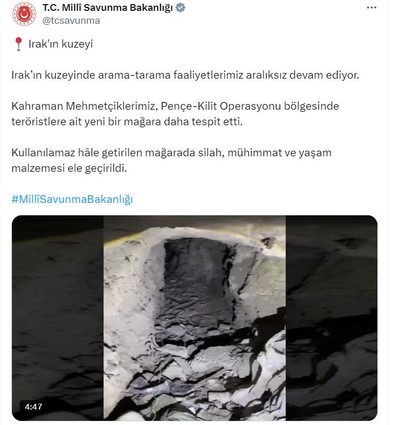 MSB: Pençe-Kilit bölgesinde tespit edilen mağarada silah ve mühimmat ele geçirildi - Resim : 1
