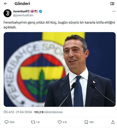Dünya devinin sosyal medya hesabı çalındı! Ali Koç’un istifa ettiğini duyurdular! - Resim : 2