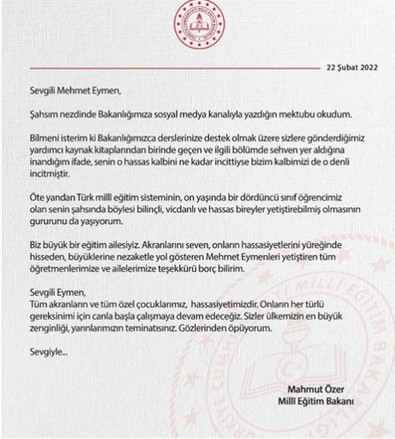 Milli Eğitim Bakanı Özer'e mektup yazdı: 1.5 milyon kişiyi üzer - Resim : 1
