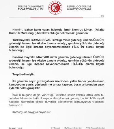 'İsrail ile ticaret devam ediyor' iddialarına Bakanlıktan yalanlama - Resim : 3