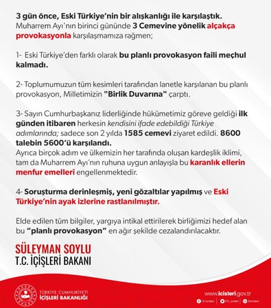 Bakan Soylu’dan cemevi saldırısına ilişkin açıklama: Planlı provokasyon en ağır şekilde cezalandırılacak - Resim : 1