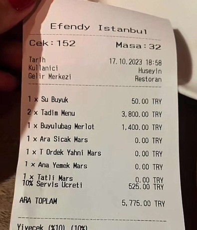 MasterChef jüri üyesi Somer Sivrioğlu’nun restoranına ait adisyon gündem oldu - Resim : 1