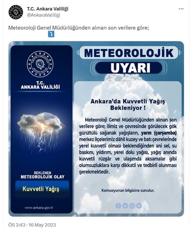 Ankara Valiliği'nden son dakika uyarı: Gök gürültülü sağanak yağışlara karşı dikkatli olun - Resim : 1