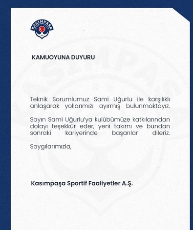 Beşiktaş'ı 3-1 yenip, Galatasaray ile beraber kalmıştı! Kasımpaşa'da Sami Uğurlu şoku - Resim : 1
