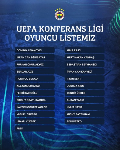 Fenerbahçe’nin UEFA Konferans Ligi kadrosu belli oldu! Üç yeni transfer ve yıldız isimler kadroya alınmadı - Resim : 1