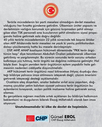 CHP'li Gürsel Erol'dan partisine "terör" tepkisi - Resim : 1