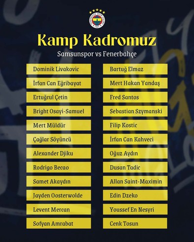 Fenerbahçe’nin Samsunspor maçı kamp kadrosu açıklandı! 2 yıldız kadroda yok - Resim : 1
