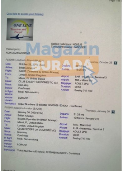 Reza Zarrab ile aşk mesajları ortaya çıkan Hadise'nin uçak bileti ifşa oldu! - Resim : 1