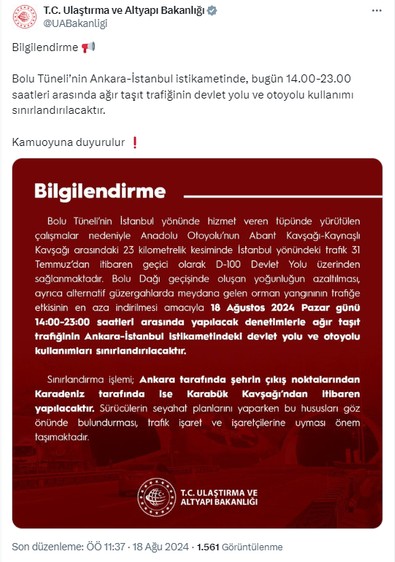 Ulaştırma ve Altyapı Bakanlığı duyurdu: Sürücüler dikkat! Bolu Dağı geçişinde yeni trafik önlemleri! - Resim : 1