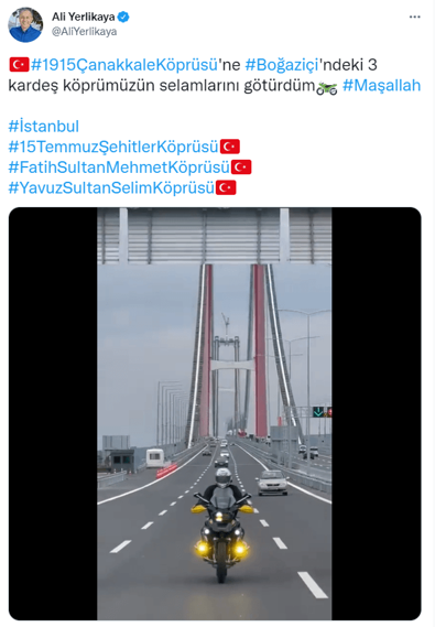 İstanbul Valisi Ali Yerlikaya motosikletle Çanakkale Köprüsü'nden geçti - Resim : 1