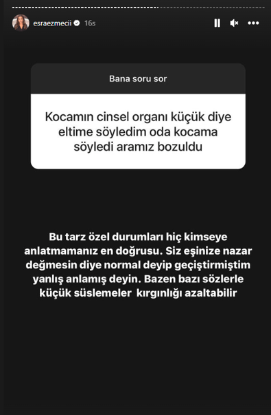 "Kocamın cinsel organı küçük" diye eltisine yakındı, sonra olanlara Esra Ezmeci cevap verdi - Resim : 1
