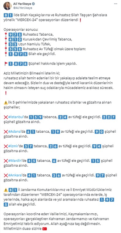 Bakan Yerlikaya duyurdu: 81 ilde “Mercek-24” operasyonu! - Resim : 1