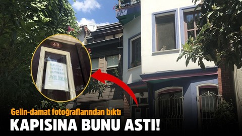 Düğün fotoğraflarından bıktı, kapısına bunu yazdı