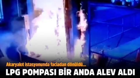 Akaryakıt istasyonunda faciadan dönüldü... LPG pompası bir anda alev aldı