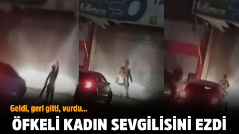 Öfkeli kadın sevgilisine arabayla çarpıp kepenge sıkıştırdı