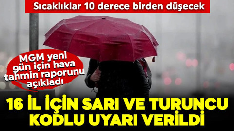 Bugün hava nasıl olacak? MGM'den yeni günde 16 kente sarı ve turuncu kodlu uyarı! Sıcaklıklar 10 derece birden düşecek