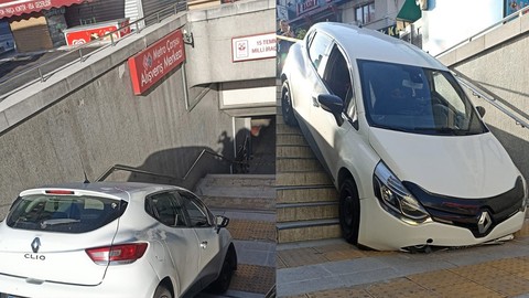 Otomobil kontrolden çıktı! Kızılay'daki metro istasyonunun girişine düştü!