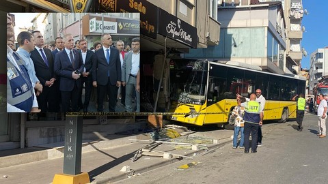 Pendik'te İETT otobüsü binaya daldı! Kolonları hasar alan bina tahliye edildi! İstanbul Valisi Davut Gül olay yerini inceledi