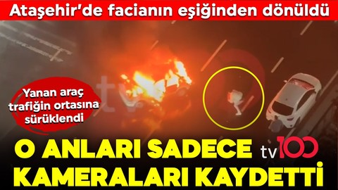 Ataşehir'de yanan aracın balataları boşaldı, trafiğin ortasına sürüklendi! Korku dolu o anları yalnızca tv100 kameraları kaydetti