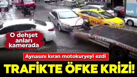 Trafikte öfke krizi! Aynasını kıran motokuryeyi ezdi: O dehşet anları kamerada