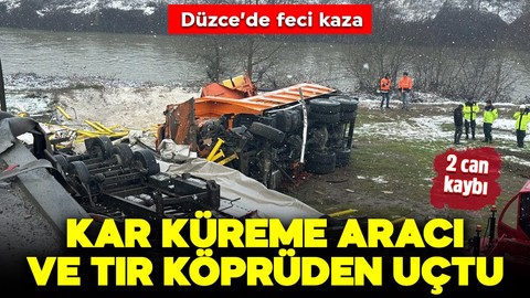 Anadolu Otoyolu'nda feci kaza: Kar küreme aracı ve tır köprüden uçtu! 2 can kaybı