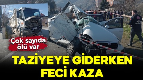 Taziyeye gidiyorlardı! Kamyon otomobile feci şekilde çarptı: Çok sayıda ölü