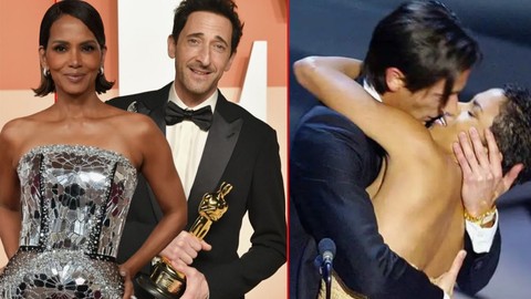 Oscar'ın en çok konuşulan olayı! Halle Berry'den 22 yıl önceye gönderme! Adrien Brody'yi eşinin yanında dudağından öptü