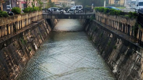 Aydın'da son günlerde etkili olan yağışlar sığ olan dereyi coşturdu. Su seviyesi gözle görülür derecede yükseldi