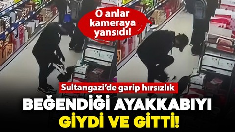 Markette beğendiği ayakkabıyı giydi ve gitti! Hırsızlık anları kameraya yansıdı