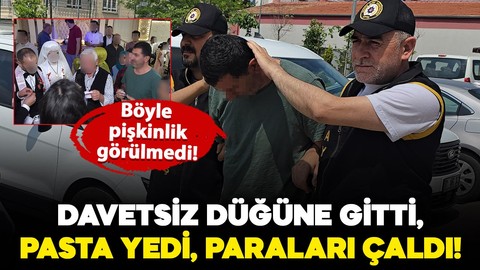 Davetsiz misafirin hırsızlık oyunu! Düğüne gitti, pasta yedi, takılan paraları çaldı