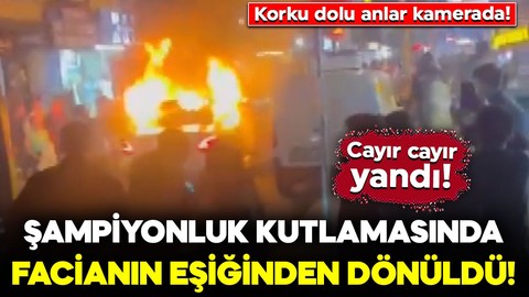 Galatasaray'ın şampiyonluk kutlamasında facianın eşiğinden dönüldü! Cayır cayır yandı: Korku dolu anlar kamerada