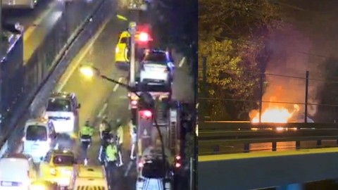 Şişli'de korkutan anlar! Seyir halindeki otomobil alev alev yandı: D-100 karayolu trafiğe kapatıldı