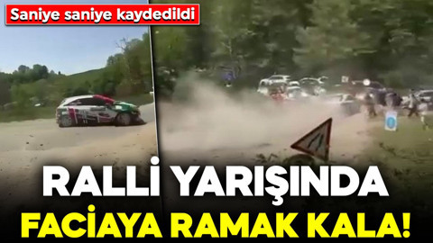Ralli yarışında faciaya ramak kala! Yarış aracı seyircilerin arasına daldı