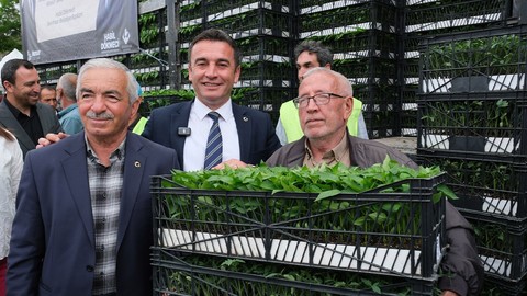 Çiftçilere fide desteği yapıldı. Destekten memnun kalan üreticiler, evlerine elleri dolu şekilde döndü
