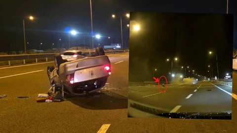 Sakarya'da feci kaza! Küçük çocuk taklalar atan otomobilden yola fırladı: O anlar kamerada