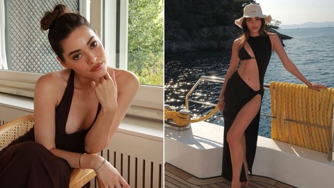 Simay Barlas'tan cesur tatil pozları! Siyah bikinisiyle göz doldurdu, kusursuz fiziğine övgüler yağdı