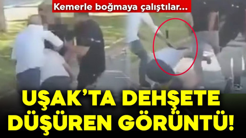 Uşak'ta dehşete düşüren görüntü! Trafikte tartıştıkları kişiyi kemerle boğmaya çalıştılar!