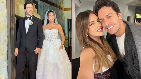 Oyuncu Feyyaz Şerifoğlu ile spiker Merve Dinçkol evlendi! İşte ünlü çiftin düğününden ilk kareler