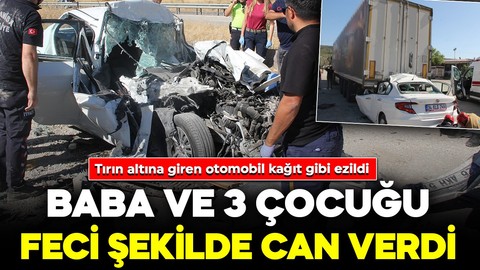 Kula'da kahreden kaza! Tırın altına giren otomobil kağıt gibi ezildi: Baba ve 3 çocuğu hayatını kaybetti
