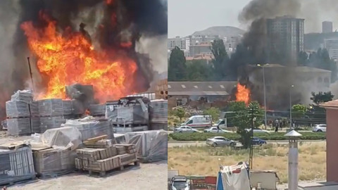 Ankara'da fayans deposu alev alev yandı