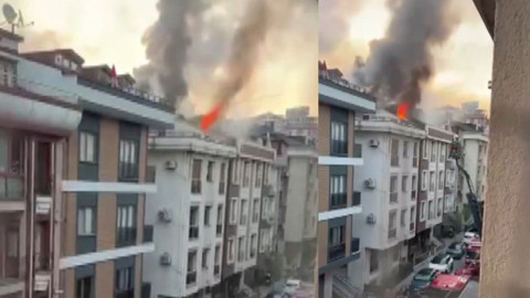 Kağıthane'de korkutan anlar! 4 katlı binanın çatısı alev alev yandı