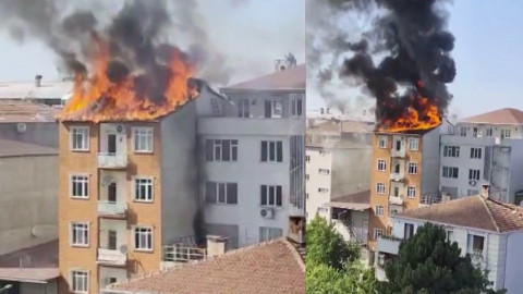 Sultanbeyli’de korkutan anlar! 5 katlı binanın çatısı alev topuna döndü