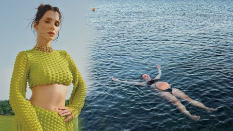 Meriç Aral'dan karnı burnunda tatil paylaşımı! Denizde sırtüstü uzandı, o haline beğeni yağdı