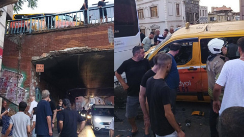 Beyoğlu’nda dolmuş otobüse arkadan çarptı! Yaya köprüden aşağıya düştü: 2'si ağır 5 yaralı var
